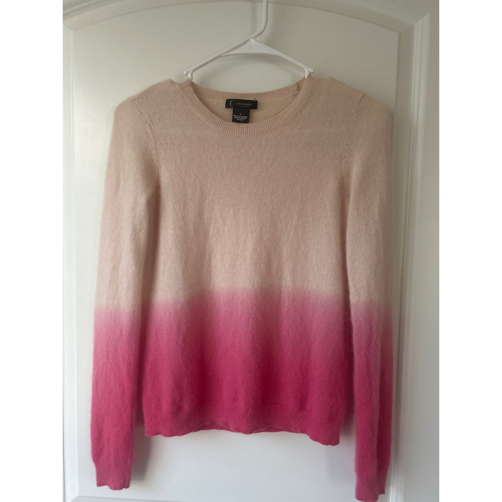 C by Bloomingdale's Cashmere Sweater Pink Ombre Dip Dye Crew Neck Small